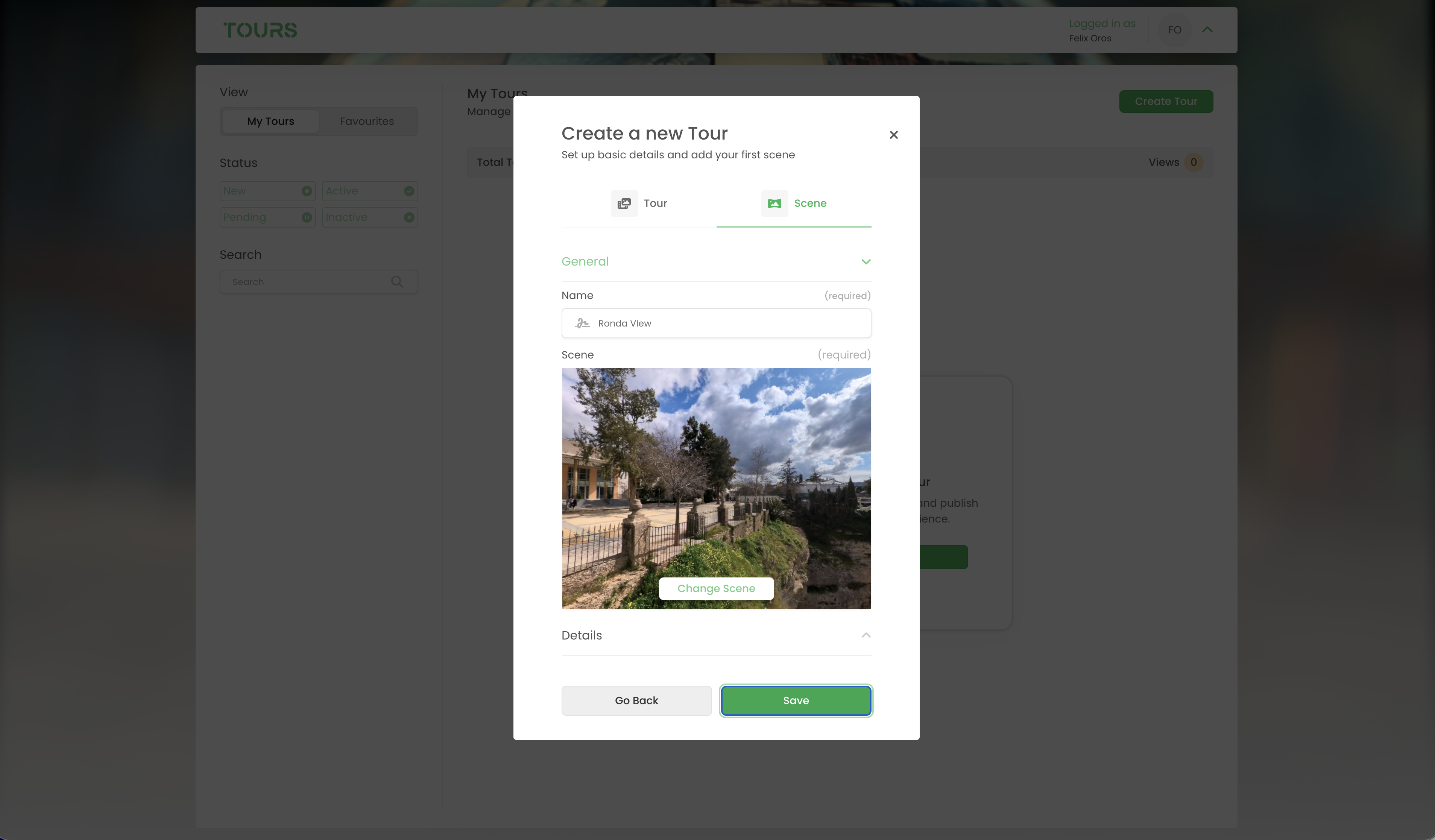 Ajout de scène avec téléchargement panorama 360°